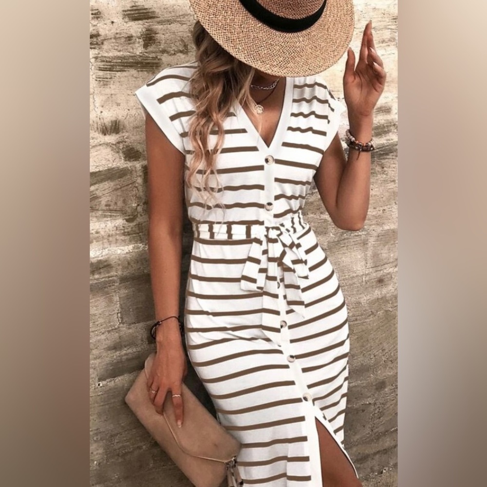 Womens button down dress with belt